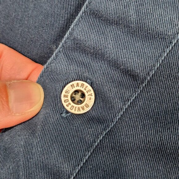 Harley Davidson Shirt Mens M Blue Road Hog Embroidered Motorcycle Bike Button Up - Picture 4 of 10